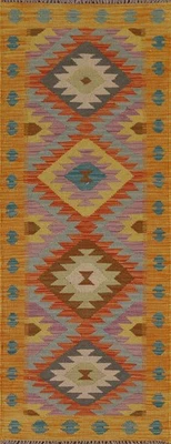 Tapete de corrida South Western Kilim 2x7 pés tecido plano reversível tapete de lã oriental - Imagem 1 de 4