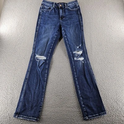 Flying Monkey Jeans Womens 28 (28x30) Blue High Rise Slim Straight Distressed - Image 1 of 4