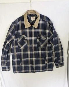 Giacca di flanella Wrangler uomo grande blu camicia a quadri colletto velluto a coste zip intera - Foto 1 di 11