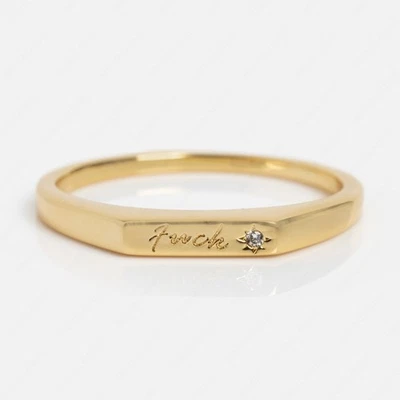 Solitario Estrella Moissanita Banda Personalizable Personalizado Hecho a Mano Anillo Grabado Foto 1 de 4