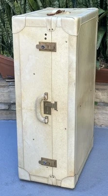 Antique Art Deco Steamer Trunk Chest Travel Suitcase + Louis Vuitton Luggage Tag - Image 1 of 4