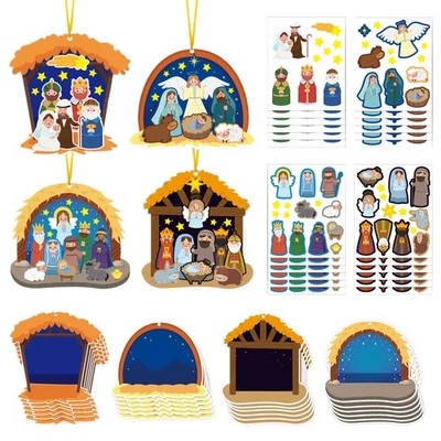 Christmas Ornaments Cute Pendant with Stickers Nativity Scene Card adaptable - image 1 of 4