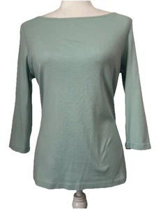 Camiseta Talbots Mujer Cuello Barco Algodón Manga 3/4 Verde Grande Pequeña - Imagen 1 de 6