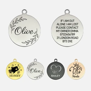 Dog Tag Engraved Personalised Pet Tags ID Tags Engraved Name Collar Tag Identity - Picture 1 of 7