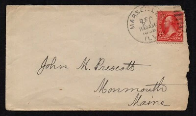 USA, SCOTT # 220, CIRCA 1898 FROM MARSEILLES ILLINOIS TO MONMOUTH, MAINE COVER - Image 1 of 2
