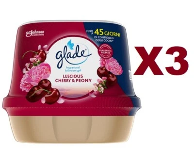 3 GLADE FRAGANCED BATHROOM DEO GEL CHERRY & PEONY BAGNO 180GR DEODORANTE Foto 1 de 2