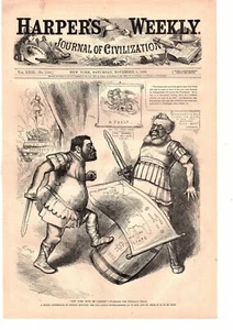 1879 Harpers Weekly Nast Tilden and Tammany fight it out over New York - Imagen 1 de 1