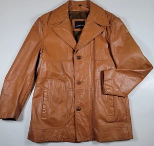Vintage JC Penney Mens 44 Brown Leather Zip Out Liner Jacket Coat Buttons - Picture 1 of 10