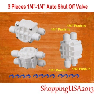 3 X Auto Shut Off Valve 1/4"-1/4" Quick Connect Push In Water Filter System RO - Image 1 of 4