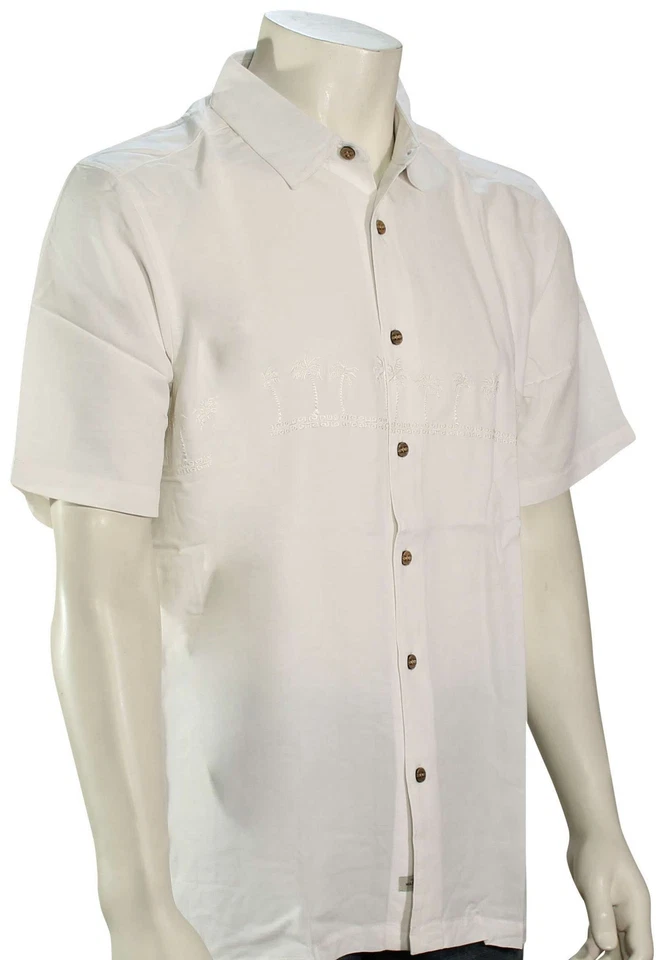 Quiksilver Waterman Tahiti Palms Premium Button Shirt Ivory Mens XXL Comfort Fit