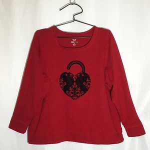Macy's Style & Co Plus Sz Cotton Graphic Red Black Heart Pullover Top Women's 3X - Picture 1 of 6