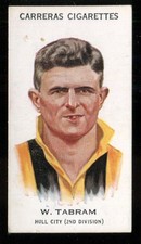 Tobacco Card, Carreras, FOOTBALLERS, 1934, W Tabram, Hull City, #28