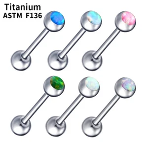 F136 Titanium Bar Opal Gem Tongue Piercing 16-22mm Nipple Barbell Body Jewellery - Picture 1 of 10