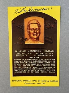 Billy Herman Baseball Hall of Fame Autographed Plaque Postcard Cooperstown - Picture 1 of 2