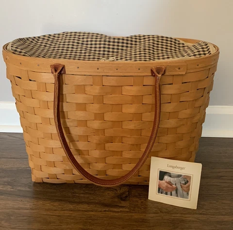 Longaberger 2004 Large Good Ol' Summertime Boardwalk Basket, Protector, Liner Cover