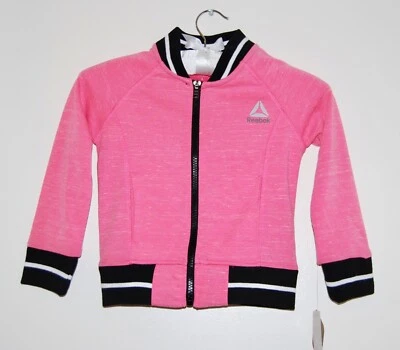 NUEVO CON ETIQUETAS Chaqueta Deportiva Reebok Niñas Pequeñas Rosa Jaspeado Manga Larga Raglán Cremallera Talla 4 Foto 1 de 4