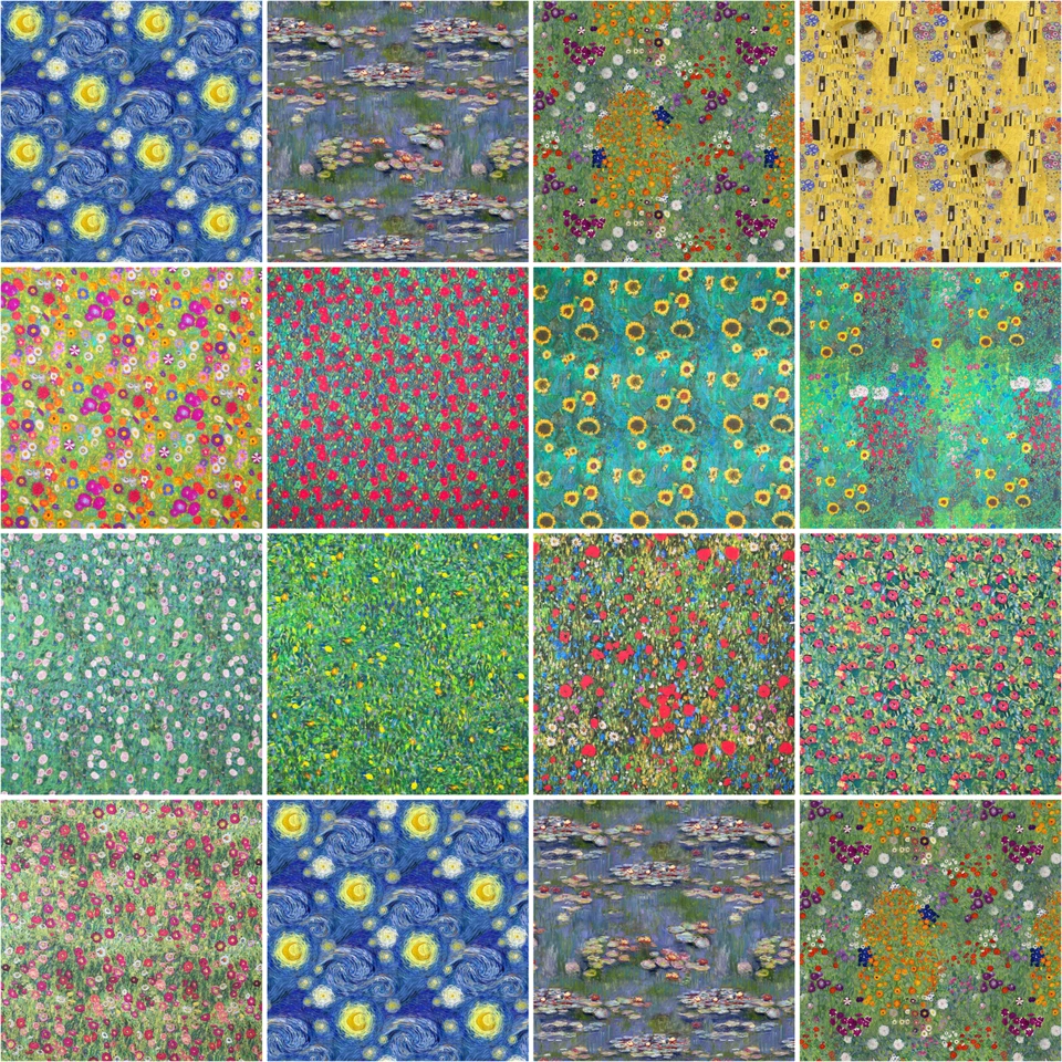 CRAFTY HOME FABRICS Artists Cotton Fabric ART GALLERY Klimt Van Gogh Monet Craft Dressmaking 140cm