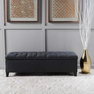Dark Grey Upholstered Ottoman Storage Deep Storage Padded Buttoned Seat - Picture 1 of 7