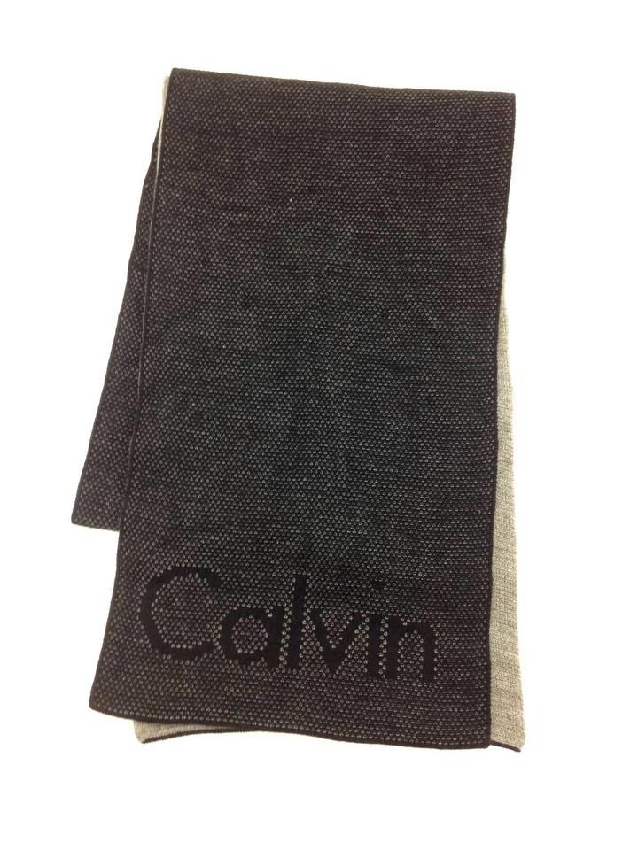 $139 Calvin Klein Hombres Negro Gris Tejido Unisex Acrílico Invierno Chal Bufanda Silenciador Foto 1 de 1