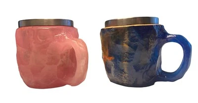 Tazas de café minerales de cristal hechas a mano (1) rosa (1) interior de acero inoxidable azul Foto 1 de 4