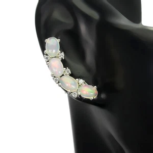 925 Sterling Silver Earrings Oval Fire Opal 6x4mm Simulated Cz Gemstone Jewelry - Picture 1 of 10