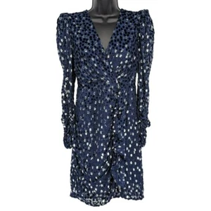 Kate Spade Scatter Dot Dress 0 Navy Silver Faux Wrap Ruffle Velvet Long Sleeve - Bild 1 von 14