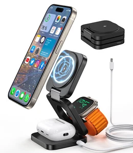 Magsafe Wireless Charger Dock 3 in 1 Charging Station For iPhone iWatch Airpods - Picture 1 of 17