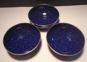 Enamelware 6" Speckled Blue Bowls Lot of 3 - Picture 1 of 5