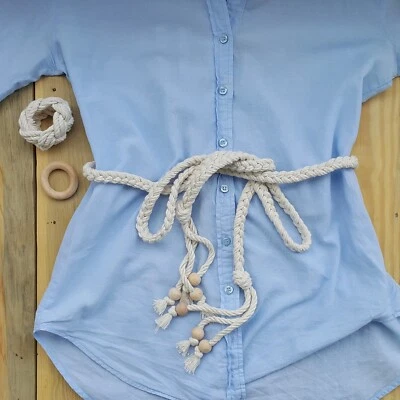 Cinturón Cuerda Con Cuentas - Pulsera, Hecho a Mano Trenzado Vintage Mujer Cintura Diseñador Faja Foto 1 de 4