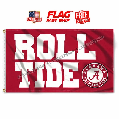 Alabama Football Crimson Tide 3x5 ft Flag Banner ROLL TIDE FREE Shipping NCAA - Image 1 of 4