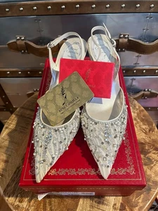 Rene' Caovilla Slingbacks EU 35 US 5 1/2 bianco scamosciato cristallo strass sanderella - Foto 1 di 16