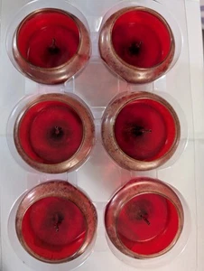 6 Red Ice Shimmers Cinnamon Cider Frangrance Floating Candles Set + Glass Holder - Picture 1 of 7