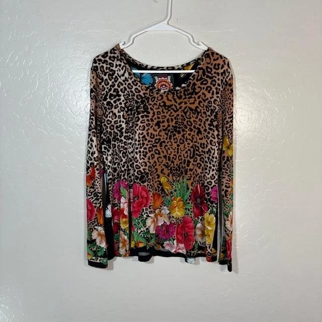 Camisa Johnny Was Mujer XS Leopardo Floral Mariposa Multicolor Manga Larga Boho Foto 1 de 4