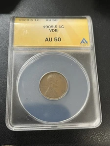 1909 S VDB LINCOLN CENT ANACS AU-50 - KEY DATE - ABOUT UNCIRCULATED - SLAB - 1C - Picture 1 of 4