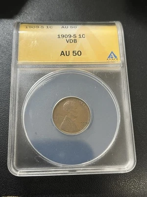 1909 S VDB LINCOLN CENT ANACS AU-50 - KEY DATE - ABOUT UNCIRCULATED - SLAB - 1C - Image 1 of 4