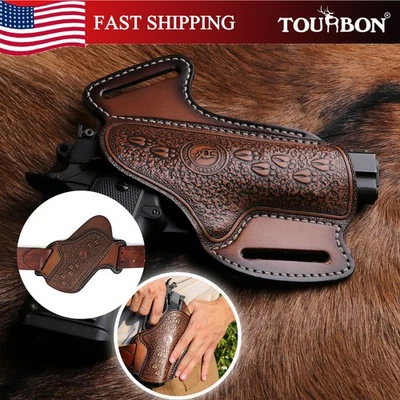 TOURBON Shooting Game Leather Handgun Belt Holster OWB Case for 5" Gov't 1911 US - Image 1 of 4