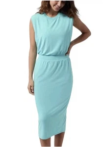 Athleta Large Santorini Cinch Dress Blue Sleeveless Travel Resort Chic - Picture 1 of 10