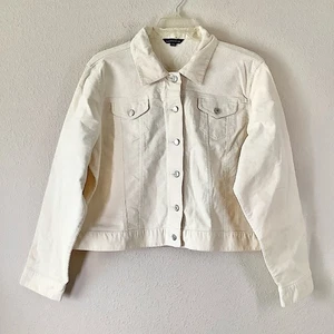 LANDS' END Corduroy Trucker Jacket Button Up Ivory Casual Normcore Festival XL - Picture 1 of 10