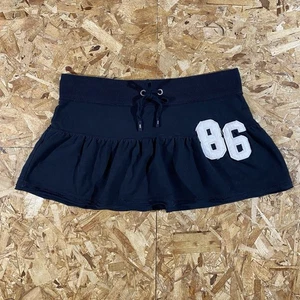 Vintage Y2K VS Pink Spell Out Low Rise Mini Black Sweat Skirt Womens Size Medium - Picture 1 of 3