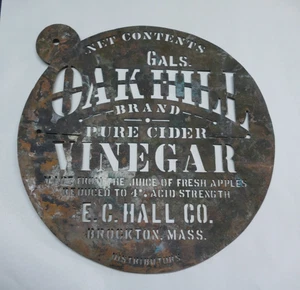 Antigua plantilla de barril de publicidad de alimentos de latón Oak Hill Brockton Mass sidra pura - Imagen 1 de 6