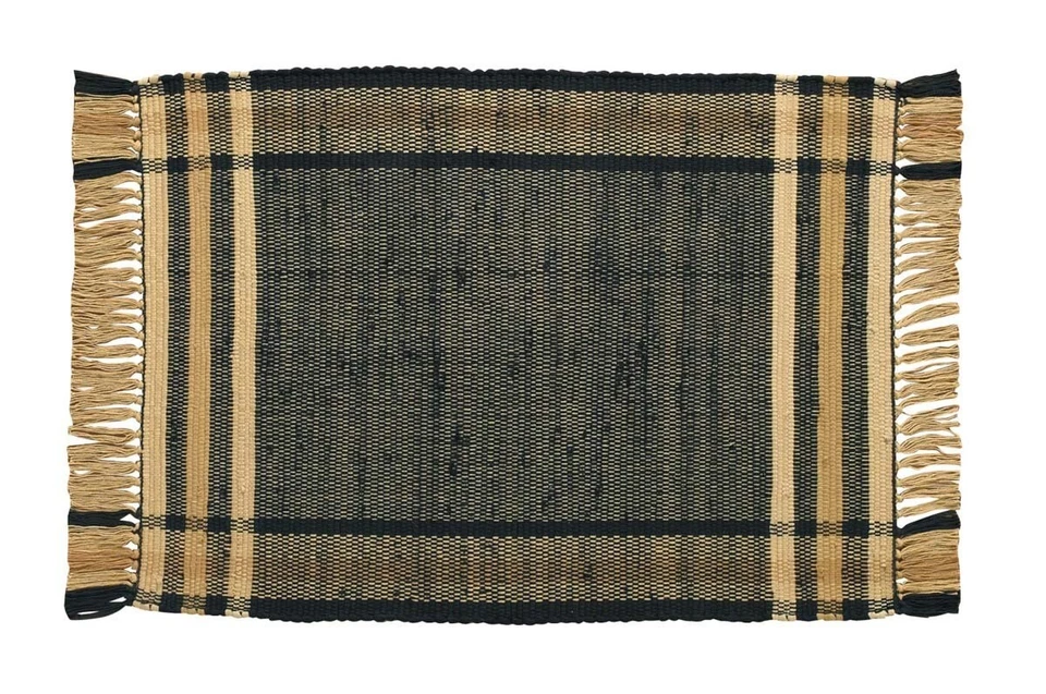 Blackstone Rag 地毯,2'x3',黑色和棕褐色编织地毯,全新,原始,乡村 — 第 1/1 张图片