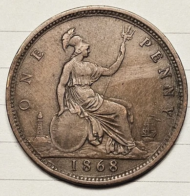 1868 Great Britain 1 One Penny - Rare Low Mintage Bronze Coin - Image 1 of 4