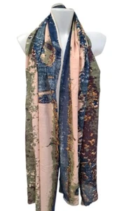 Sciarpa pashmina donna lana cotone realizzata a mano verde,blu - Foto 1 di 2