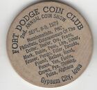 1979, FORT DODGE COIN CLUB 2ème spectacle, GYPSUM CITY, IOWA, 2" dollar en bois chanceux