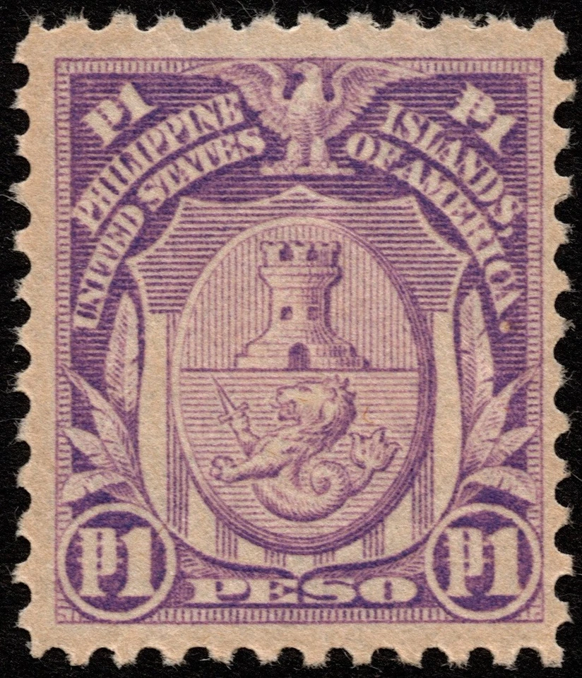 Philippines Stamp Scott # 300 - 1p Pale Violet Arms of the City of Manila Issue - Image 1 of 1
