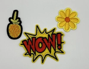 Parches MR ALE x3 piña + ¡guau! + hierro bordado con flores / cosido P237 - Imagen 1 de 3