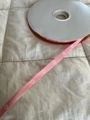 100 yards Screen Printed Satin Pink 3/8" Star of David Ribbon/100% Polyester - Image 1 of 2