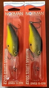 Lot Of 2. Norman Lures DD22 Crankbait Lure Red Pack 11-17 Feet. Glow Perch - Picture 1 of 4