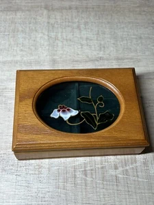 Vintage Wooden And Glass Hand Painted Jewlery Box 4x6x2 - Picture 1 of 8