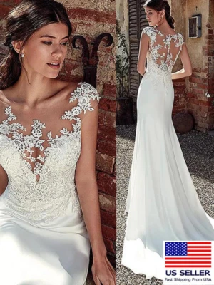 Braut elegante Meerjungfrau Hochzeitskleid Frauen Brautkleid Größe - - Bild 1 von 4